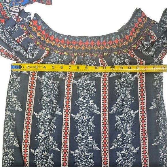 Jealous Tomato Off Shoulder LS Dress Aztec Floral Boho Artsy SMALL Above Knee - Picture 9 of 13